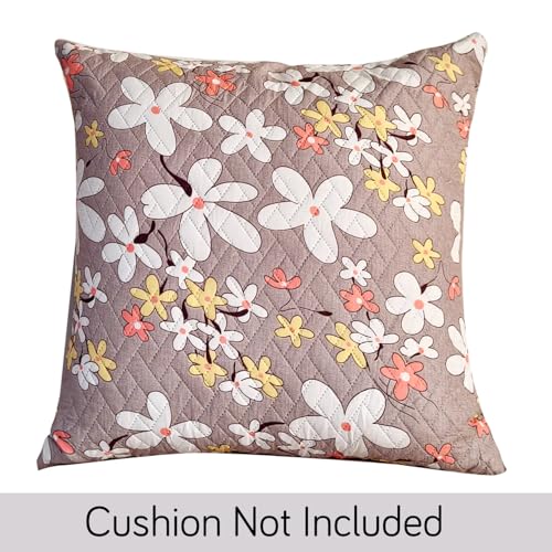 Image of HOKIPO Printed Cushion Cover 22x22 in, Pastel Brown Sandwort Flower
