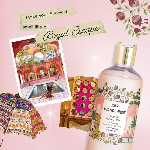 Image of Wanderlust Jaipur Royal Pink Shower Gel, 300 ml| Nourishes & Rejuvenates | Gentle Cleanser| Refreshing bodywash | Enriched With hydrating Glycerine | Paraben-Free, Vegan | Suitable for All Skin Types