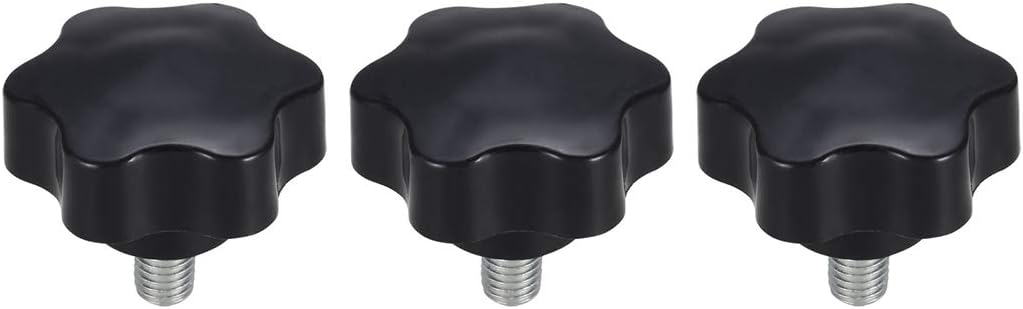 uxcell Clamping Screw Knob, 47mm Dia Plum Hex Shaped Grips Star Knob M10 x 16mm Male Thread, 3pcs, Black, M10*16