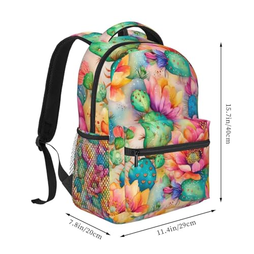 Watercolor Cactus Floral Lightweight Backpack Travel Casual Bags for Women or Men 15.7 Inches2