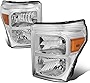 [Halogen Model] Factory Style Headlights Assembly Compatible with Ford F-250 F-350 F-450 F-550 Super Duty 11-16, Chrome Housing Amber Corner