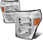 [Halogen Model] Factory Style Headlights Assembly Compatible with Ford F-250 F-350 F-450 F-550 Super Duty 11-16, Chrome Housing Amber Corner