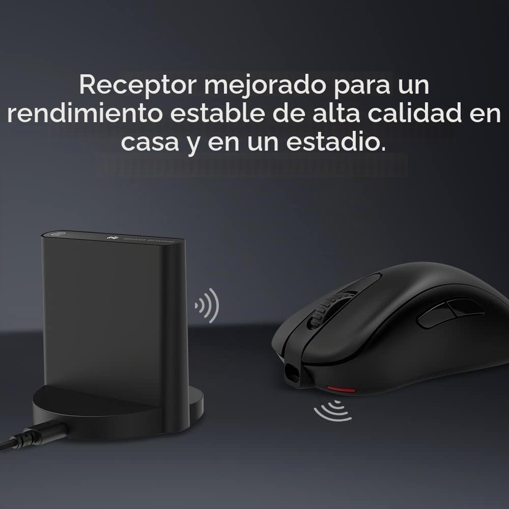 BenQ Zowie EC3-CW Ratón ergonómico inalámbrico para Juegos/e-Sports | Receptor Mejorado | Rueda de 24 Pasos | Sin Controlador | Revestimiento Negro Mate | Tamaño pequeño