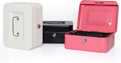 Miniatura 6 de Decaller - Caja de efectivo con bandeja para dinero, cierre de metal con cerradura para seguridad, 19,8 x 17,2 x 9,14 cm, color rosa