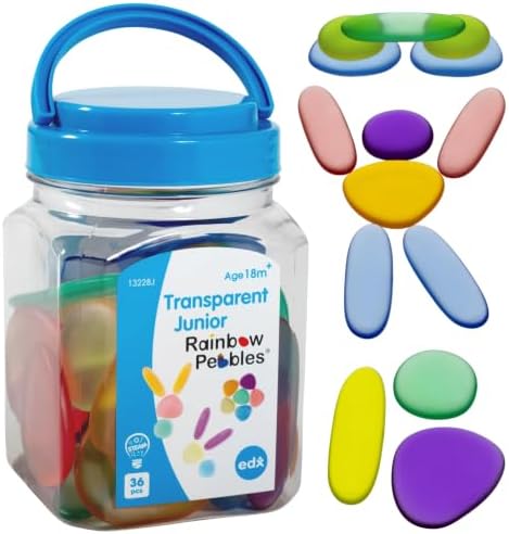 edxeducation Junior Rainbow Pebbles, Transparent, Mini Jar, Ages 18M+