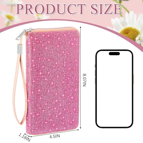 Image of MotiMind Pink Bling Gift Glitter Sparkly Wallet for Women Rhinestone /Pearl Wallet RFID Blocking Phone Purse Gifts for Mother's Day (Rhinestone)