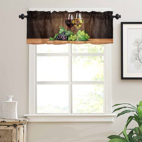 Litter Star Rustic Wood Grained Wine Glasses Window Valance Rod Pocket Panel For Kitchen Bedroom Windows Fruit Grapes Valances Short Curtain Bathroom Treatment Drapes #TOP2