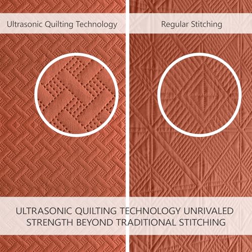 FLYMME Queen Quilt Bedding Set Burnt Orange Lightweight Bedspreads Full Size,Modern Style Geometric Weave Stripe Pattern,Soft Microfiber Bed Coverlet for All Season (1 Quilt, 2 Shams) by FLYMME - Used condition - Image 3