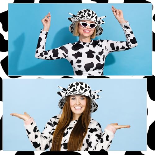 Image of 3 Pcs Cow Printed Bucket Hat Cute Bucket Hat Beach Hat Summer Double Sided Sun Hat Black
