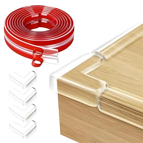 TOP-TIER TOOLS Silicone Edge Protector Strip & 4 pcs Corner Protector, Baby Proofing Edge & Corner Gaurd Child Safety Cushion for Furniture, Desk, Bed, Table ETC... (6 Meter + 4 Corner)