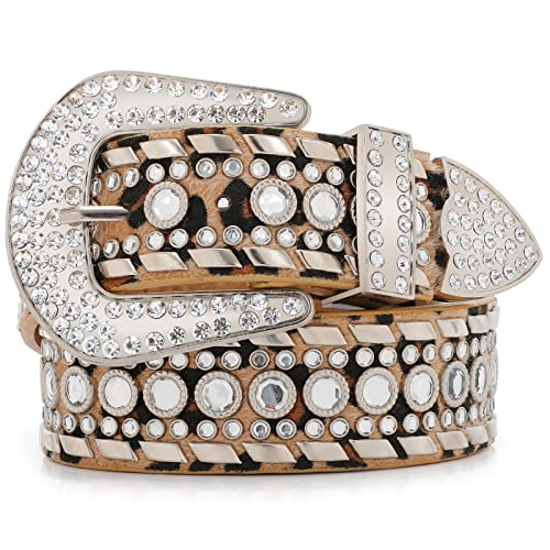 Suosdey Rhinestone Belt For Men Women Western Cowboy Cowgirl Bling Studded Leather Belt For Jeans Pants,Leopard,Xxl #TOP11