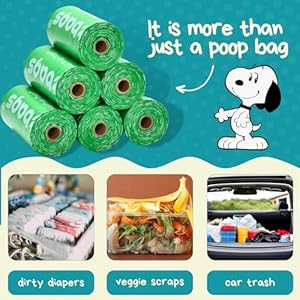 The Original Poop Bags USDA Biobased Pet Waste Bags – Peanuts Characters – Durable, Leak Resistant, 360 Count, BLK/GREEN