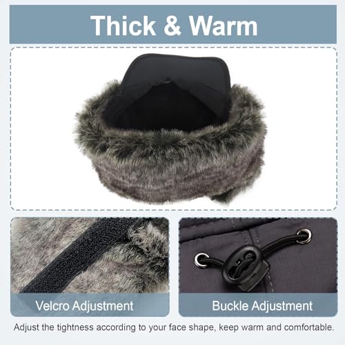 قبعة الصياد للرجال والنساء، قبعات شتوية دافئة مع قناع وجه قابل للازالة وغطاء للاذن، قبعة صيد من الفرو الصناعي في الهواء الطلق، قبعة تزلج دافئة للوجه بالكامل مقاومة للرياح