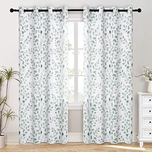 Image of MYSKY HOME Green Leaf Curtains 84 Inch Length for Bedroom Grommet 2 Pcs