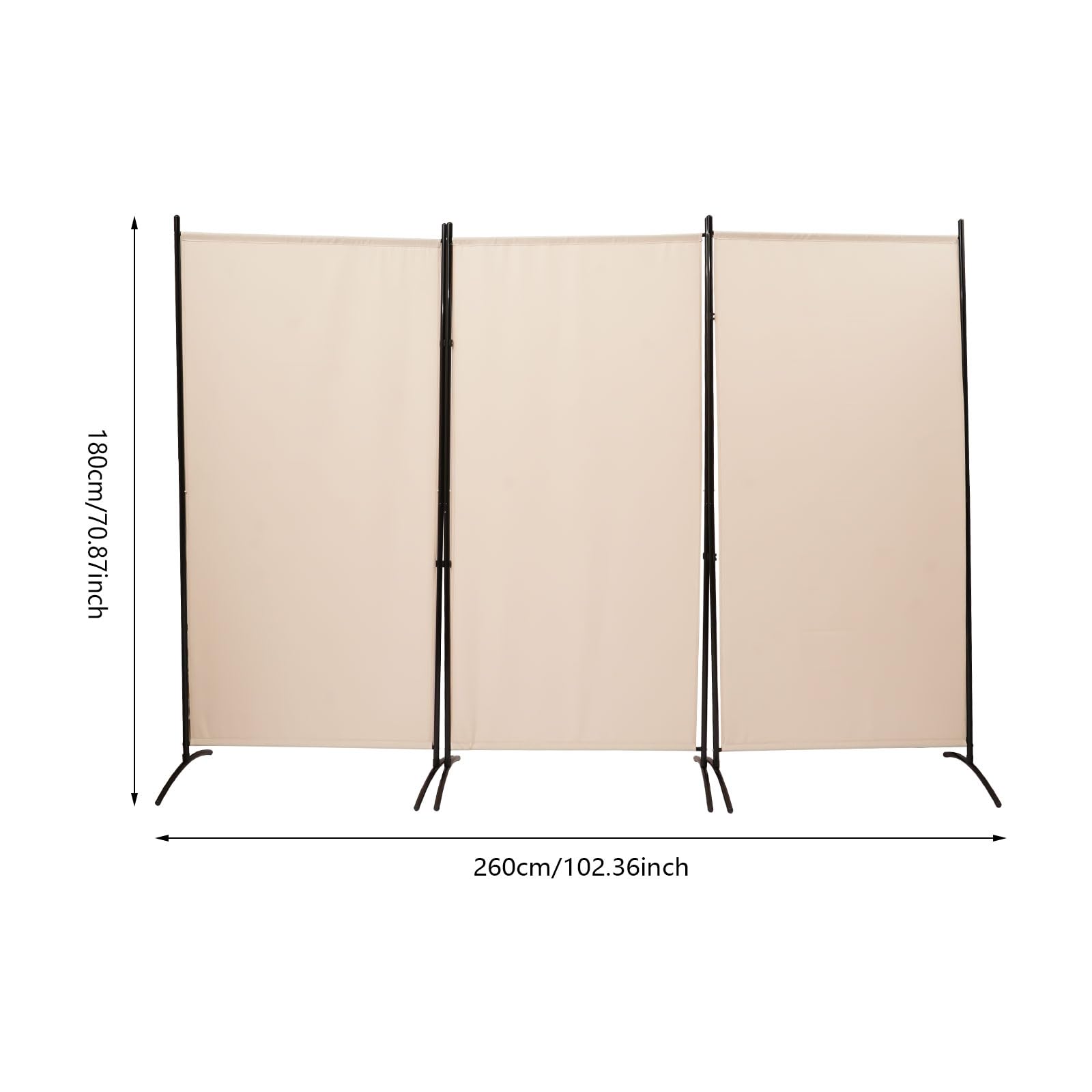 Składana ścianka działowa 3 panele rozdzielacz 260 x 180 cm beżowy parawan