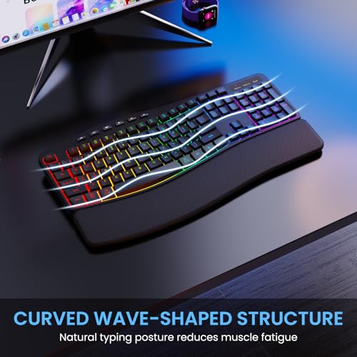 Image of COLIKES Ergonomic Wireless Keyboard and Mouse Silent, Rechargeable Wave Keyboard with 15 Lighting RGB Backlit Effects, Soft Leather Wrist Rest, 3200 DPI Mouse for PC Computer Laptop Windows Mac