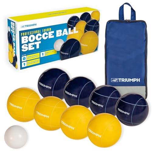 Triumph Sports USA Premium 100mm Resin Bocce Ball Set - Includes 8 Bocce Balls, One 50mm Jack and Carry Case