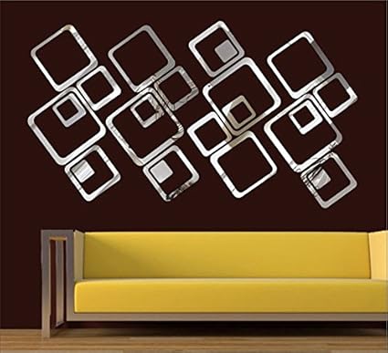 Wall1ders Square Silver (24), Mirror Stickers for Wall, Acrylic Mirror Wall Decor Sticker, Wall Mirror Stickers, Acrylic Stickers, Wall Stickers for Hall Room, Bed Room, Kitchen.
