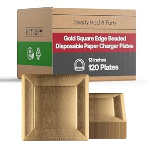 Gold Charger Plates Disposable, Disposable Plates For Party, 13″ Disposable Plates, Gold Chargers for Wedding, Disposable Paper Plates (Square, Gold) 120 Pcs