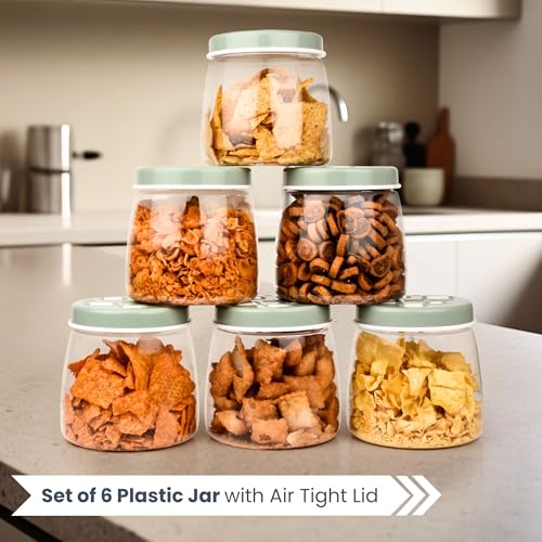 Image of FLAIR Cubics Airtight Food Storage Containers Set of 6 (1000ml each) with Spoon - Green, BPA-Free, Transparent, Durable & Space-Saving Jars for Kitchen, Pantry, Snacks, Grains & More