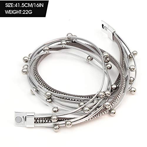 Suyi Women Wrap Bracelet Multilayered Leather Braided Bangle Wrist Cuff Bangles With Magnetic Buckle Silver1 #TOP4