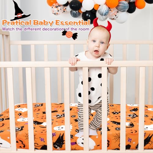 Image of JISEN Halloween Crib Sheet Bats Fitted Crib Sheet for Boys Girls Crib Mattress Cover Baby Sheet for Standard Crib and Toddler Mattress Soft Breathable Baby Bed Sheet for Neutral 52x28 Inch Ghosts