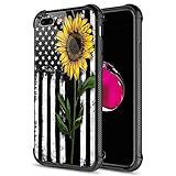 iPhone 8 Plus Case, 9H Tempered Glass Sunflower and Flag iPhone 7 Plus Cases for Girls...