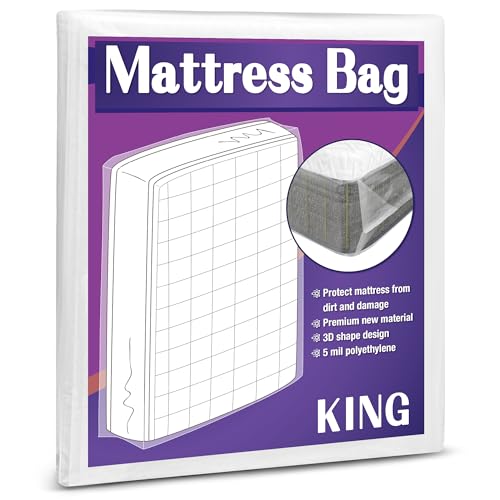 Mattress Bag for Moving and Storage, 5 Mil Heavy Duty Bed Mattress Cover, Mattress Protector Super Thick and Tear Resistant (King)