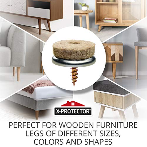 Screw-On Felt Pads X-Protector – 24 Felt Chair Pads for Hardwood Floors 0.8" – Premium Chair Glides – Beige Floor Protectors for Furniture Legs – The Best Furniture Sliders for Hardwood Floors