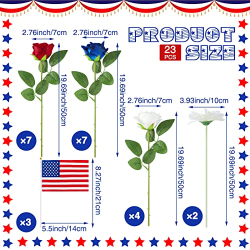 Hanaive 23 Pcs Patriotic Memorial Bouquet With Small American Flags Artificial Full Blooming Flowers Chrysanthemum Lifelike Thank You Veterans Roses Red Blue White Mixed Flowers Bush For Memorial Day #TOP2