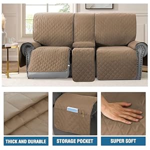   HVERSAILTEX-100-Waterproof-Reclining-Love-Seat-with-Console-Slipcover-3-Piece-Non-Slip-2-seat-Loveseat-Recliner-Cover-Thick-Soft-Recliner-Cover-WashableRecliner-Loveseat-with-Console-French-Oak