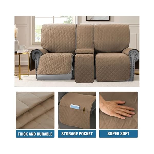   HVERSAILTEX-100-Waterproof-Reclining-Love-Seat-with-Console-Slipcover-3-Piece-Non-Slip-2-seat-Loveseat-Recliner-Cover-Thick-Soft-Recliner-Cover-WashableRecliner-Loveseat-with-Console-French-Oak