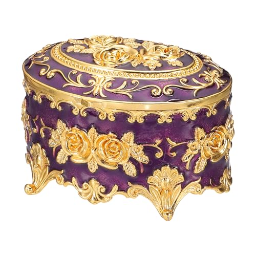 Patikil PTA240731TT000825 Vintage Metal Jewelry Box, Oval Trinket Organizer Box Jewelry Storage Box cover
