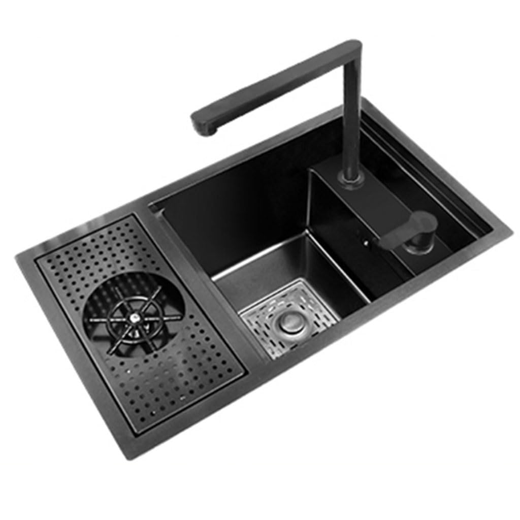 Plan de travail de cuisine dissimulé noir avec robinet relevable 60x40x22cm