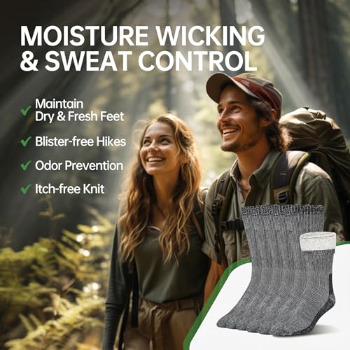 Image of Alvada Mens Merino Wool Crew Socks Thermal and Warm Socks for Winter Work Hiking Running 3 Pairs