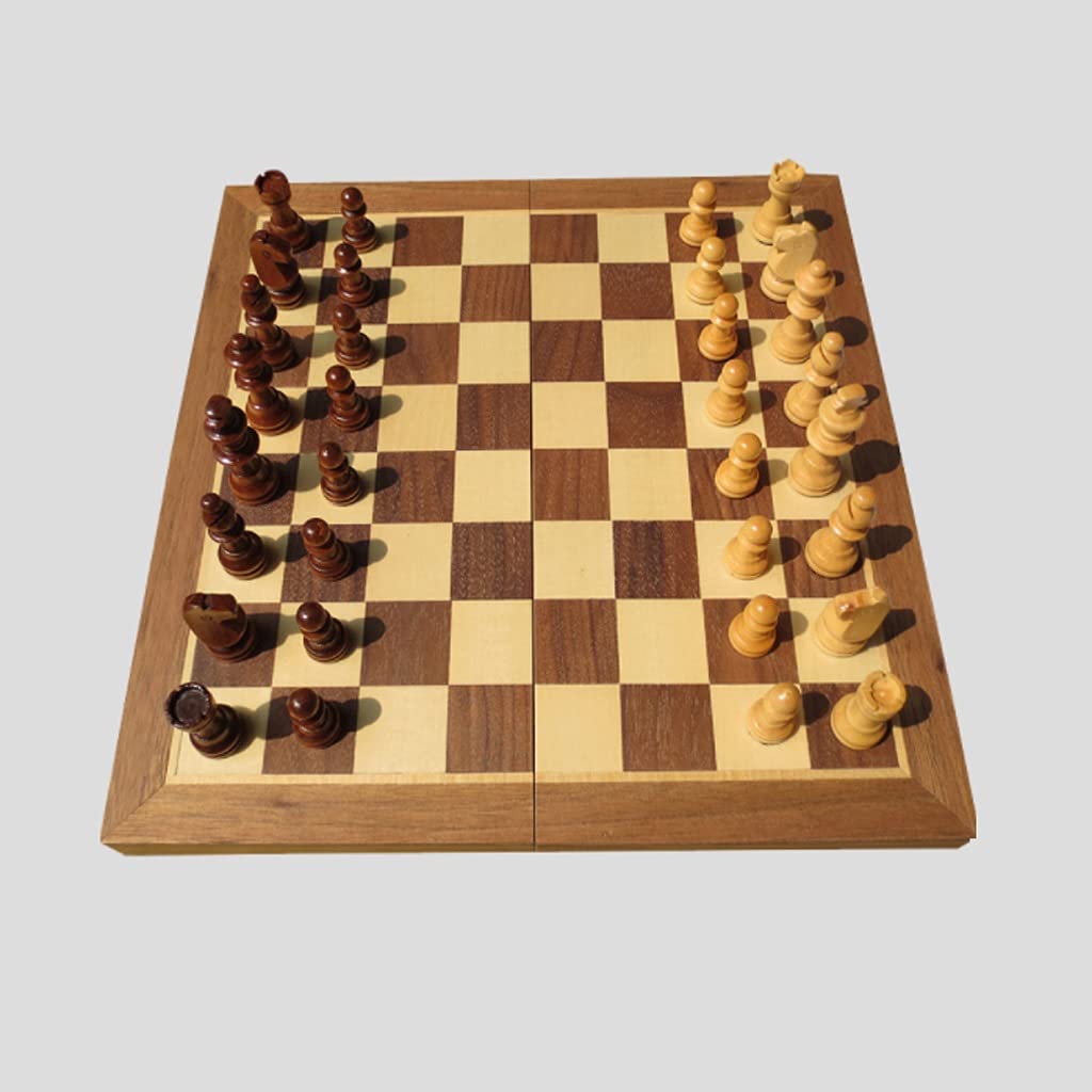 Juego de ajedrez, Tablero de ajedrez estándar Plegable de Madera con Piezas de Madera Tallada y Ranuras para Guardar Las Piezas.