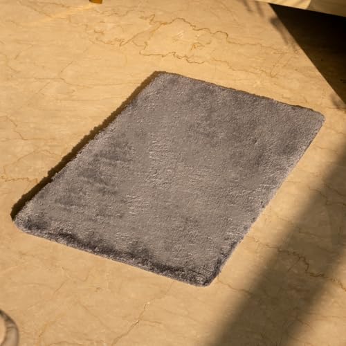 Image of Earthy Fables Plush Microfiber Bath Mat, Quick Dry, Anti-Skid, Water Absorbent, Non-Slip, Machine Washable Floor Rug, Shower Mat, Door Mat for Bathroom, Bedroom, 60 x 40 cm - Grey