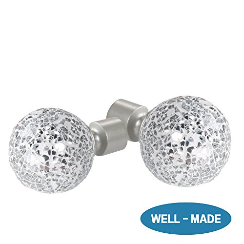 H.versailtex Window Curtain Rods For Windows 66 To 120 Inches Adjustable Decorative 3/4 Inch Diameter Standard Single Window Curtain Rod Set With Sparkling Mosaic Finials, Nickel #TOP2