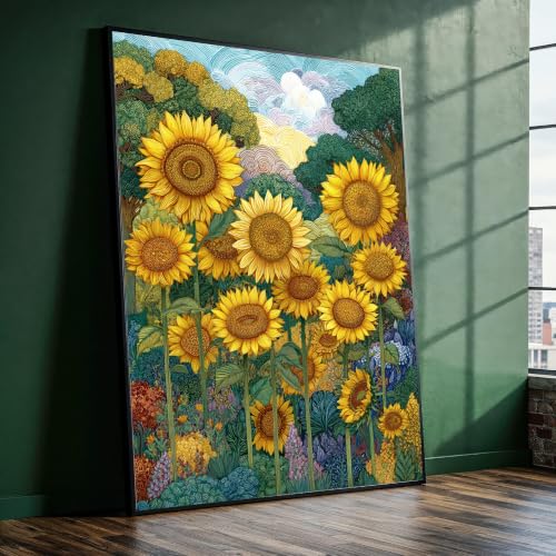 Toile tournesols pour illuminer un mur sombre sans cadre 50x75