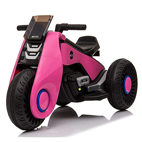 Goujxcy Kids Electric Motorcycle, 6V Electric Battery Powered Kids Ride On Motorcycle 3 Wheels Motorcycle with Music Play Function for Kids (Pink)