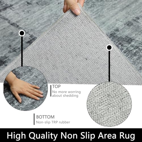 Famibay Teppich Wohnzimmer 140x200cm Waschbar Teppich Schlafzimmer Kurzflor Schwarz Grau Wohnzimmerteppich Modern Abstrakt für Wohnzimmer Schlafzimmer Esszimmer