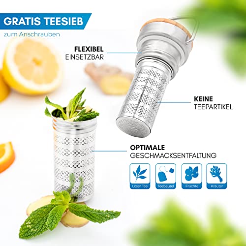 NORDMUT® Thermosflasche 1l mit Teesieb - Zuverlässige Isolierleistung - Edelstahl Trinkflasche auslaufsicher - Premium 18/08 Edelstahl BPA… – Ansicht 3