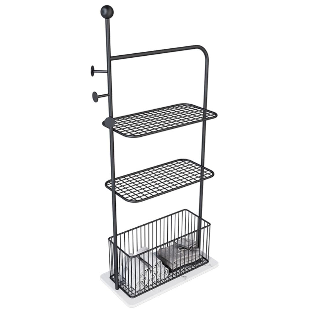 DKRAHRJJ Towel Rack, Freestanding Metal Towel Stand with Laundry Basket Towel Rack with Storarack and Hook Towel Holder/Black