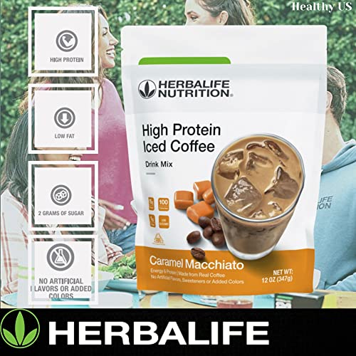 Image of HERBALIFE NUTRITION High Protein Iced Coffee Drink Mix: (Caramel Macchiato 12 oz 347g) Energy and Protein, Made From Real Coffee, Low fat c
