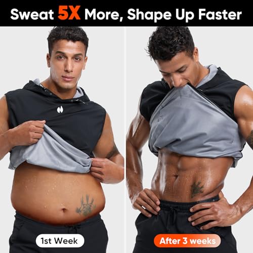 HOTSUIT Sauna Shirt for Men Anti-Rip Men's Heat Trapping Pullover Vest Hoodies Tank Top for Boxing Exercise