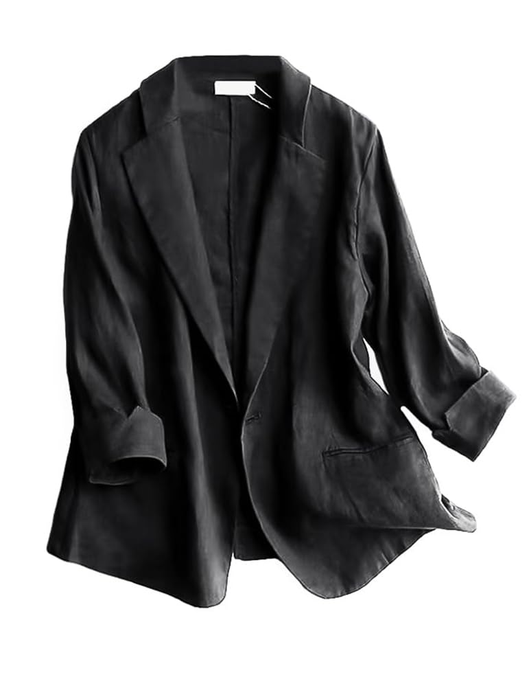 Mywinway Womens Casual 3 4 Sleeve Lightweight Summer Spring Cotton Linen Blazer Jackets