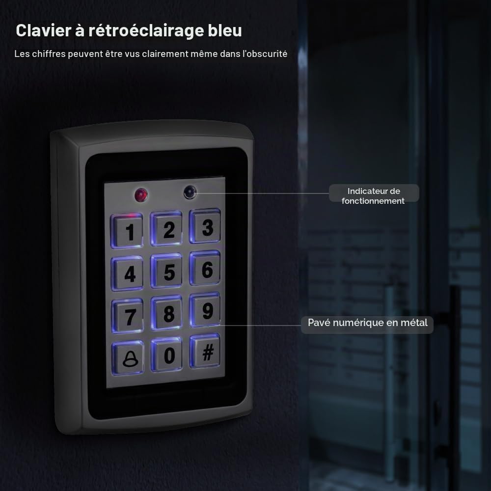 FST Système de Contrôle d'accès de Porte RFID Clavier RFID étanche Extérieur + Serrure Magnétique électrique 180KG + Couverture étanche à la Pluie + 15 pièces Cartes clés pour la Maison