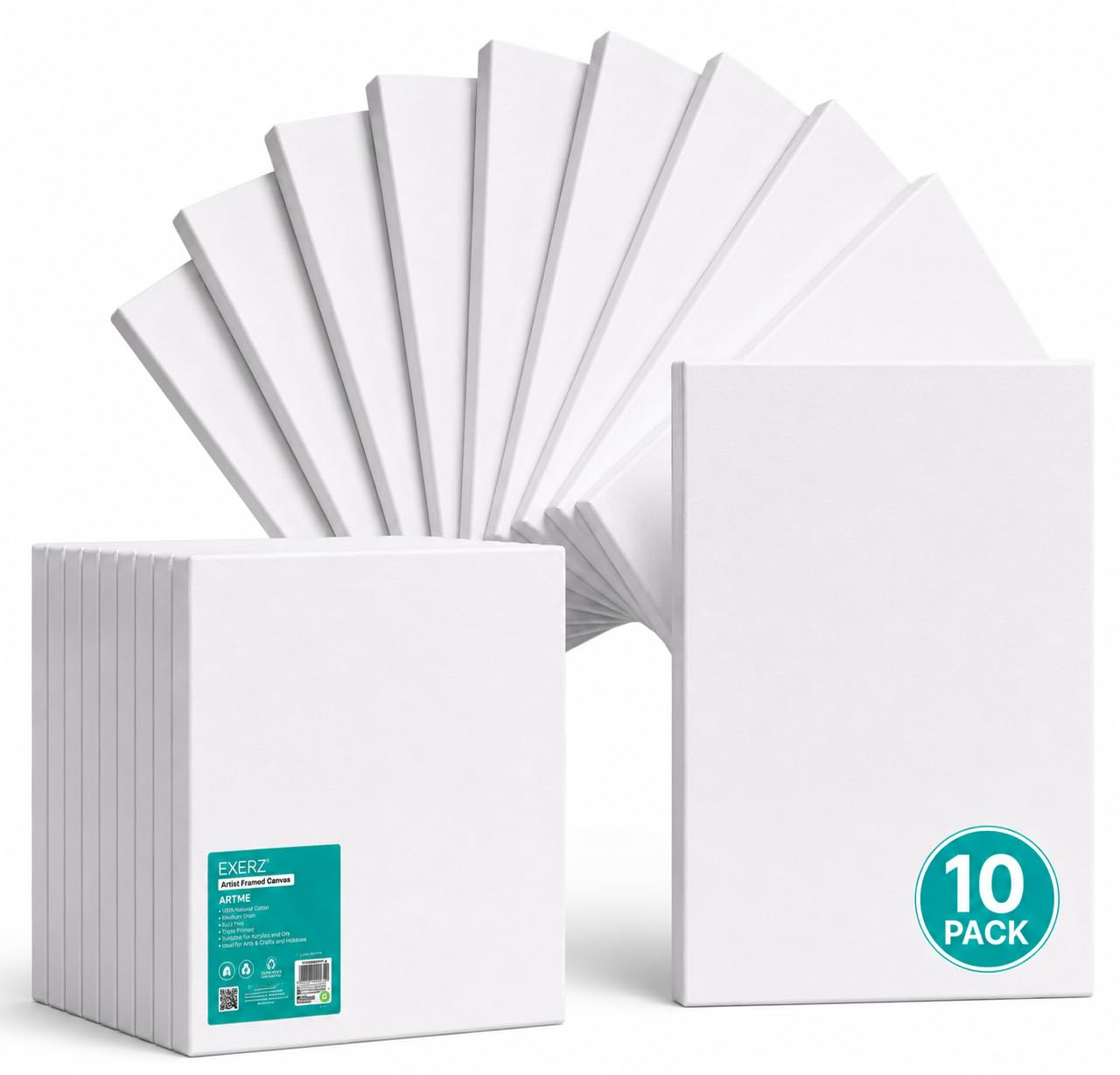 Exerz Lienzo Preestirado 30x40cm 10 piezas, Lienzos Enmarcados de 1,7 cm, 280 g/m², 100% Algodón, Triple Imprimación, Sin Ácidos, Grano Medio, Ideal para Pintura Acrílica y Óleo