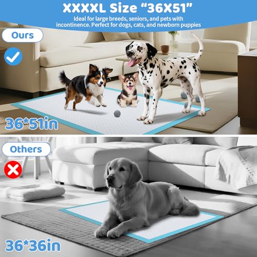 Image of Gimars 130G Thicker Extra Large 36in x 51in Puppy Pads - XL Dog Pee Pads with Reinforced Edges for Large Breeds & Multi-Dog Homes, 100% Leakproof, 48H Absorption, Indoor Training & Floor Protection