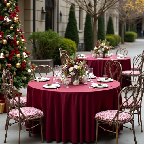 Image of sancua 90 Inch Round Tablecloth, 8 Pack Burgundy - Circle Polyester Fabric Table Cloth for Christmas Party Reception Banquet Birthday, Washable Formal Table Cover (Fit 30-72 Inch Tables)